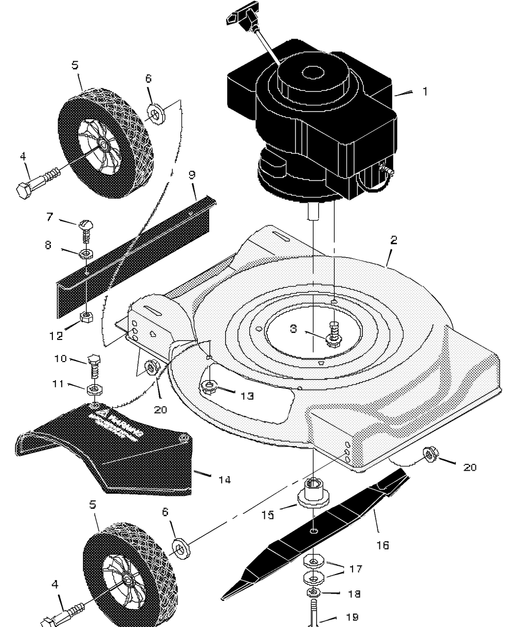 Mower Housing Assembly Diagram and Parts List for 20103X35A 1997 Briggs and Stratton Lawn Mower